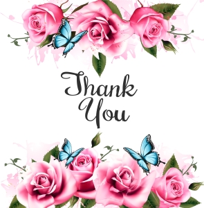 Thank You background with beautiful roses and butterflies. Vector